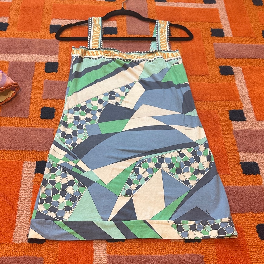 Emilio Pucci Blue, Green Geometric Print Mini dress